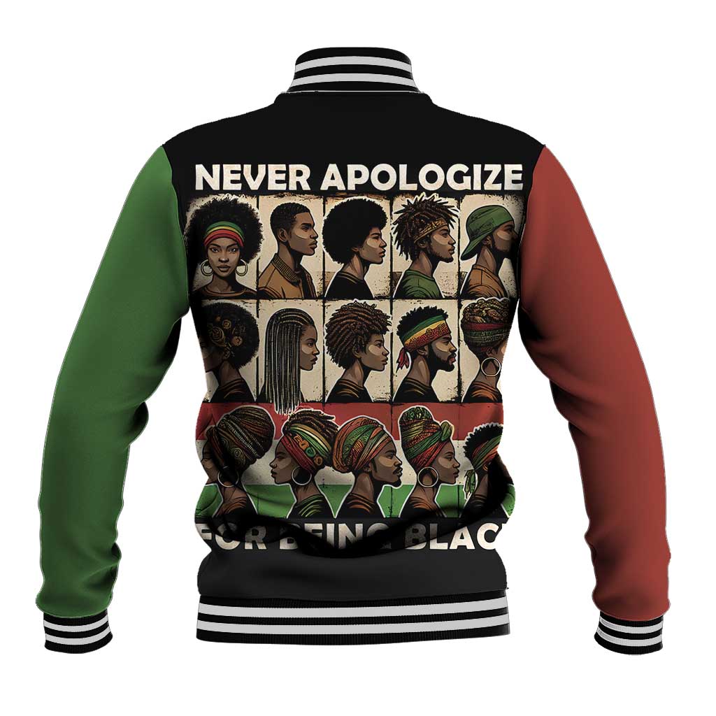Never Apologize for Being Black Baseball Jacket African Pride