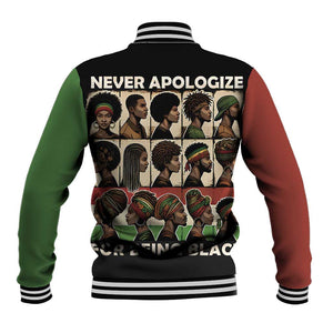 Never Apologize for Being Black Baseball Jacket African Pride