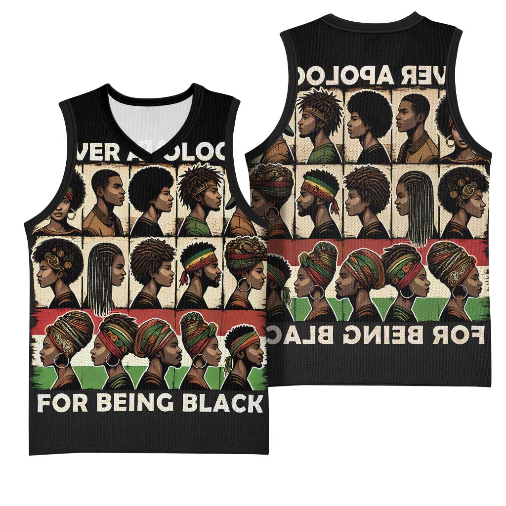 Never Apologize for Being Black Basketball Jersey African Pride - African Pride