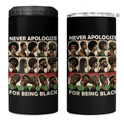 Never Apologize for Being Black 4 in 1 Can Cooler Tumbler African Pride