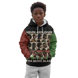 Never Apologize for Being Black Kid Hoodie African Pride