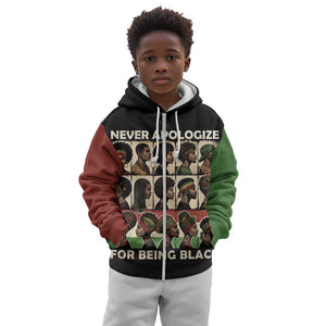 Never Apologize for Being Black Kid Hoodie African Pride