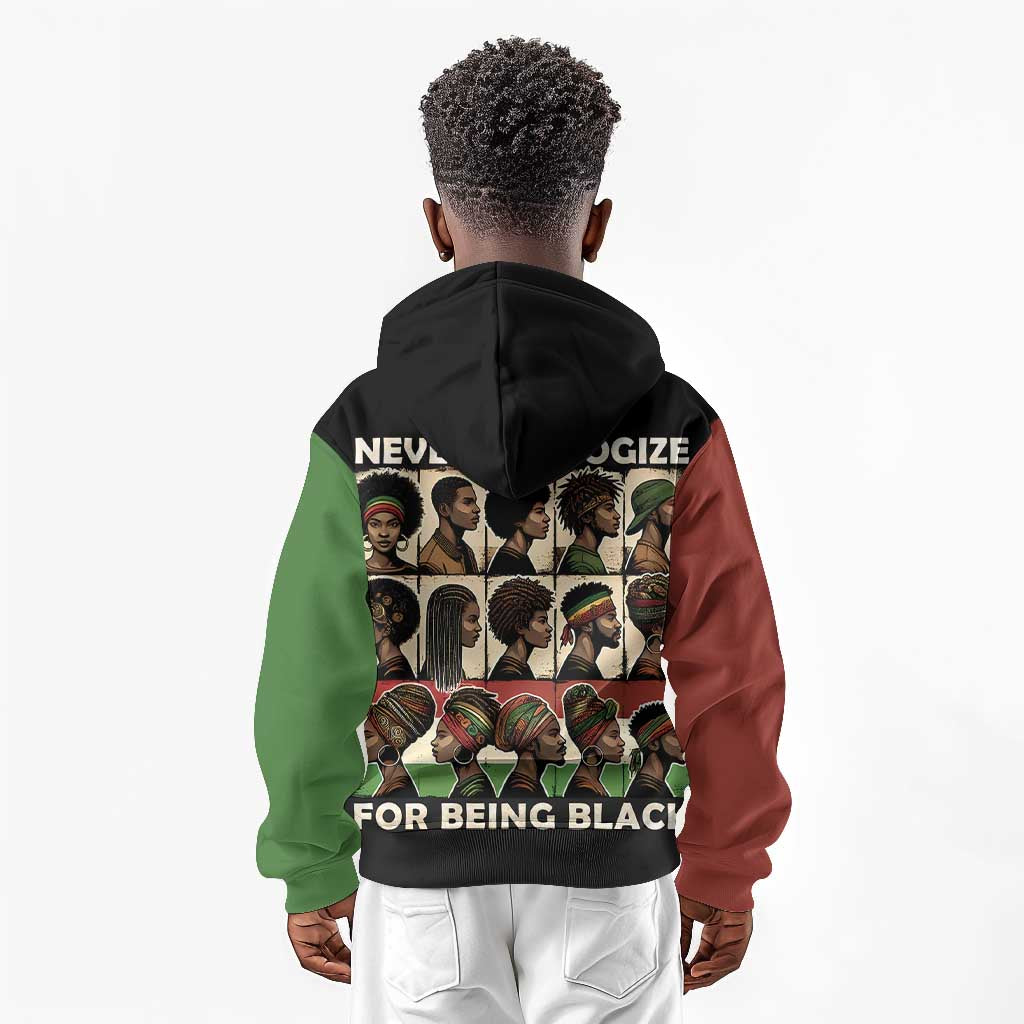 Never Apologize for Being Black Kid Hoodie African Pride