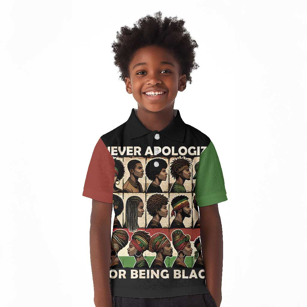 Never Apologize for Being Black Kid Polo Shirt African Pride