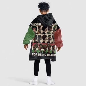 Never Apologize for Being Black Kid Wearable Blanket Hoodie African Pride