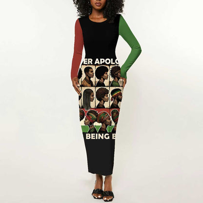 Never Apologize for Being Black Long Sleeve Bodycon Dress African Pride DT03