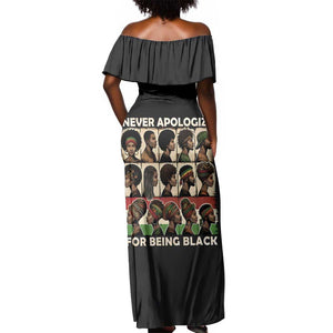 Never Apologize for Being Black Off Shoulder Maxi Dress African Pride