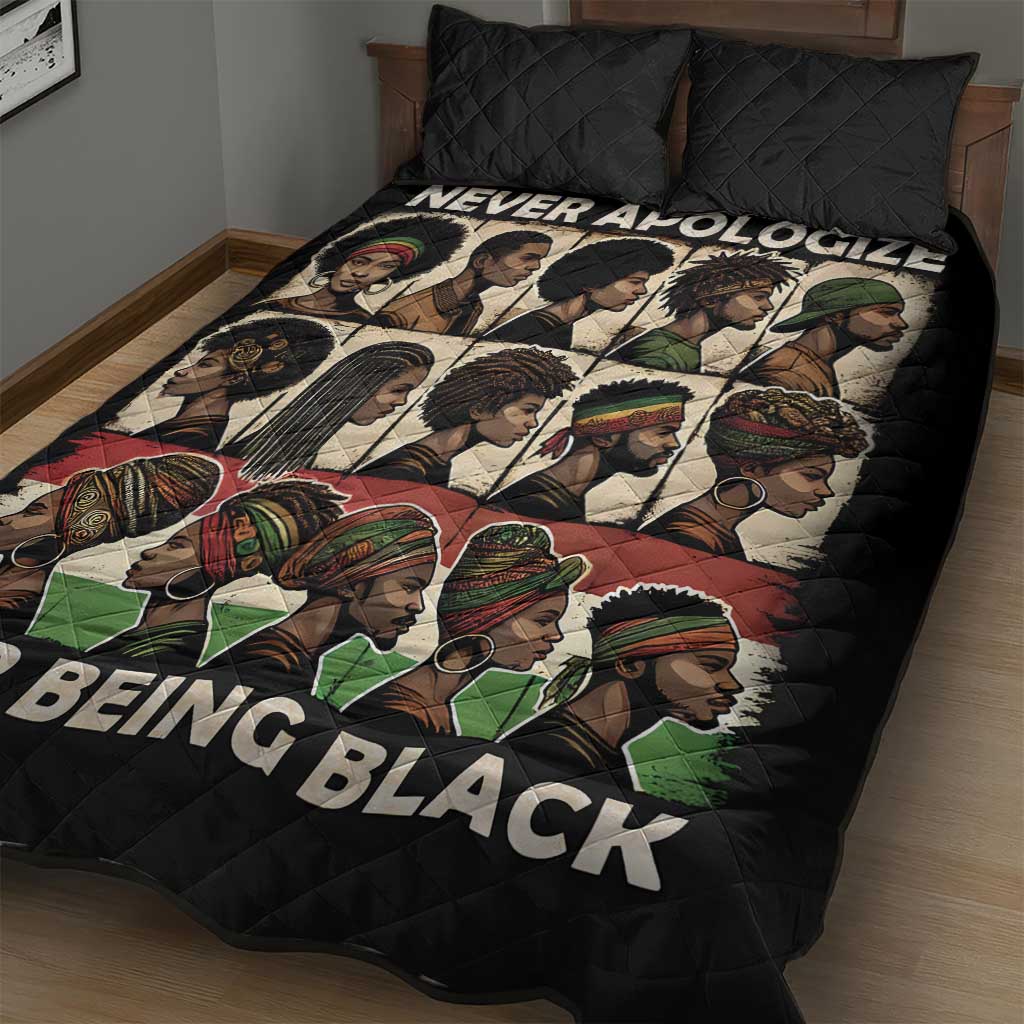 Never Apologize for Being Black Quilt Bed Set African Pride