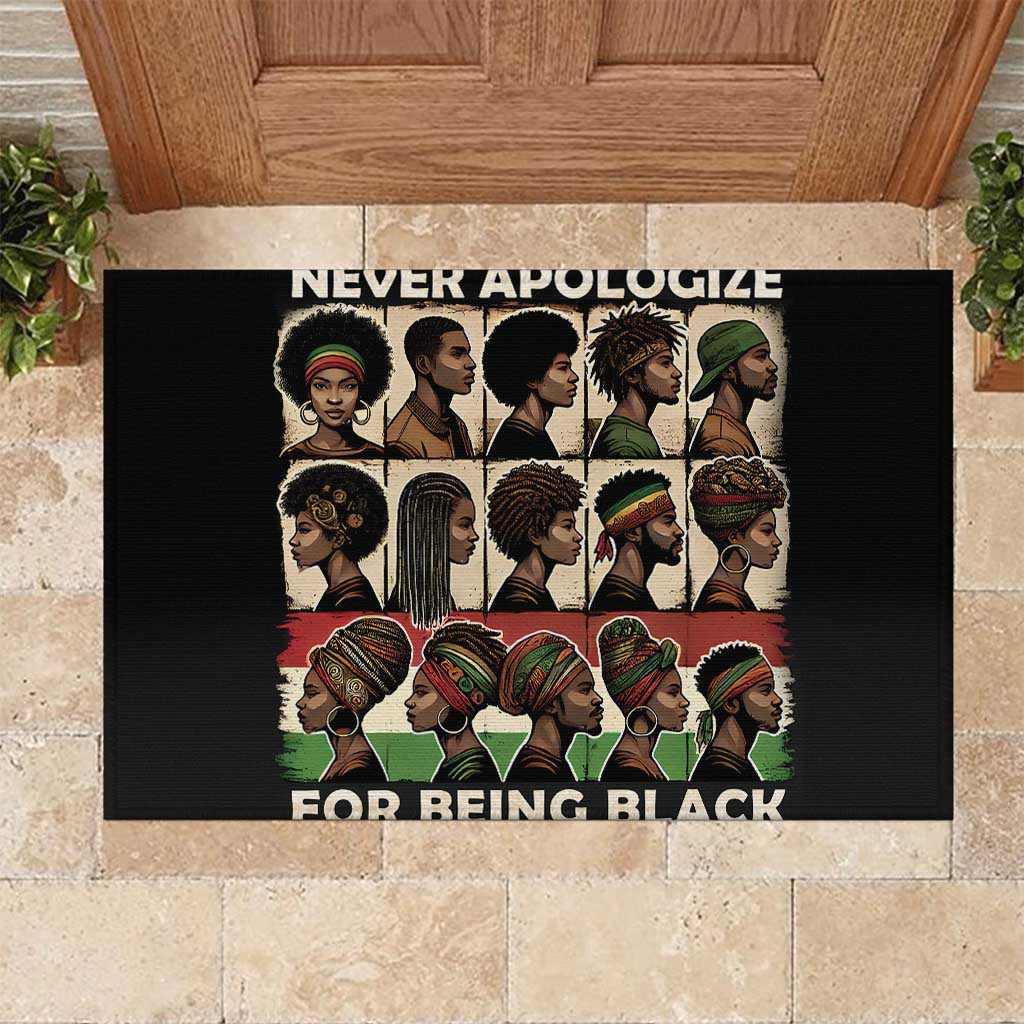 Never Apologize for Being Black Rubber Doormat African Pride
