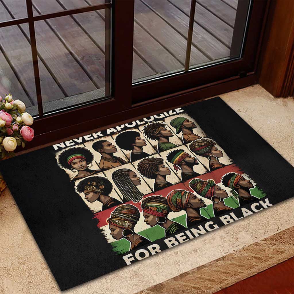Never Apologize for Being Black Rubber Doormat African Pride