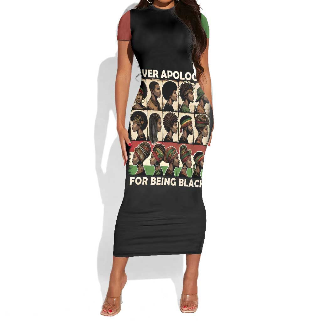Never Apologize for Being Black Short Sleeve Bodycon Dress African Pride DT03
