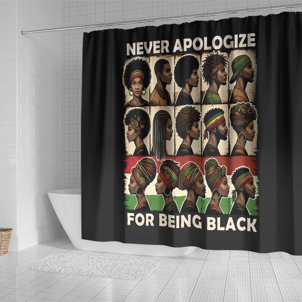 Never Apologize for Being Black Shower Curtain African Pride