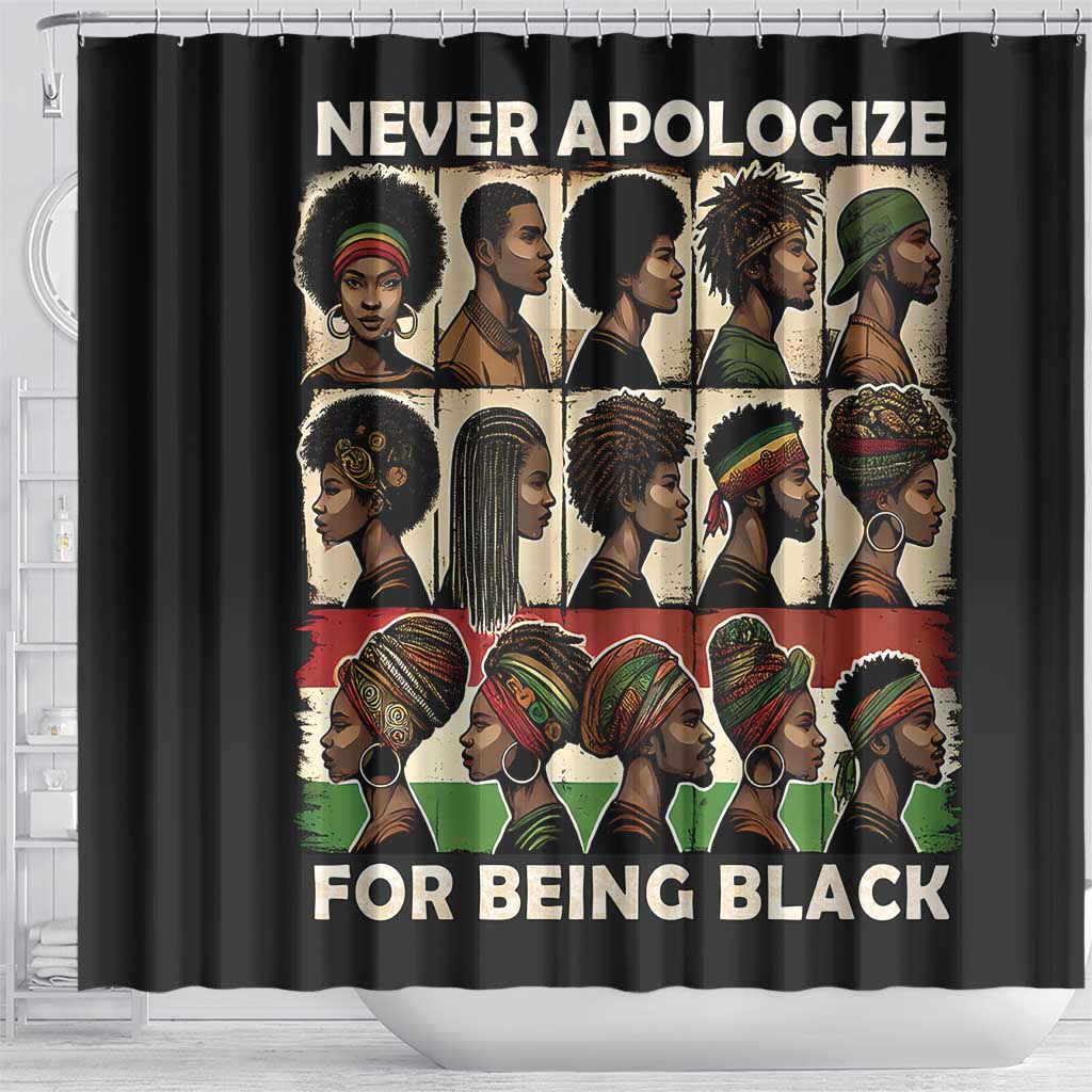 Never Apologize for Being Black Shower Curtain African Pride