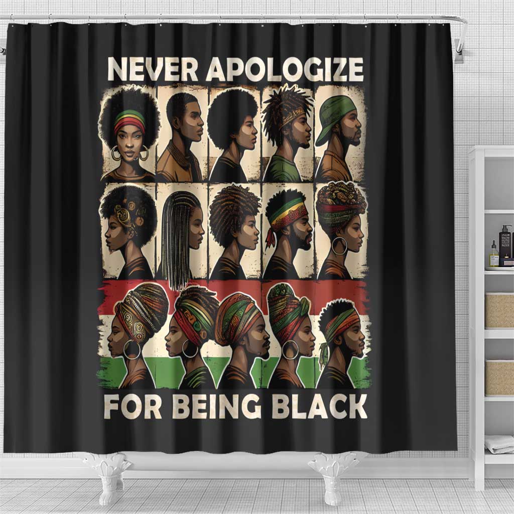 Never Apologize for Being Black Shower Curtain African Pride