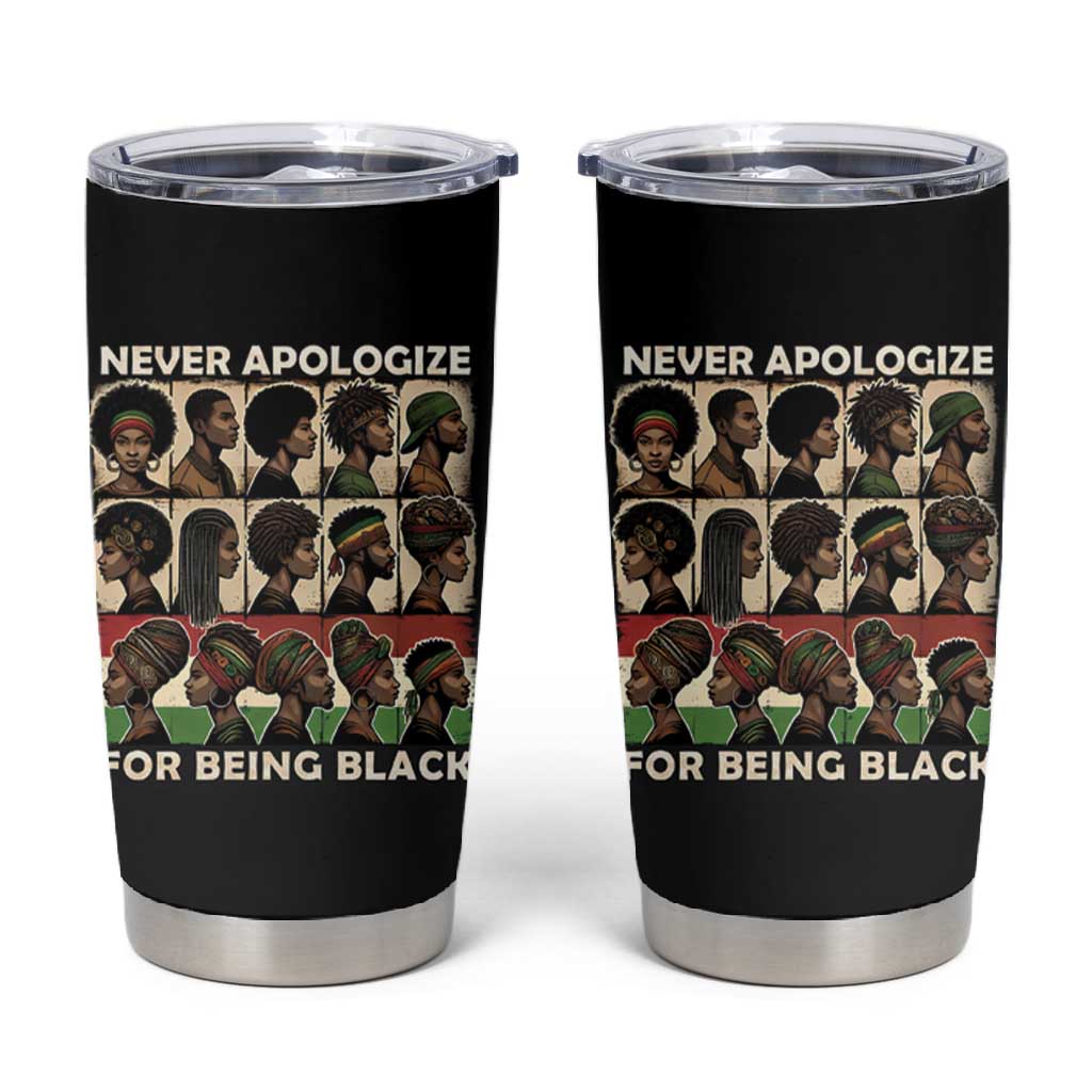 Never Apologize for Being Black Tumbler Cup African Pride