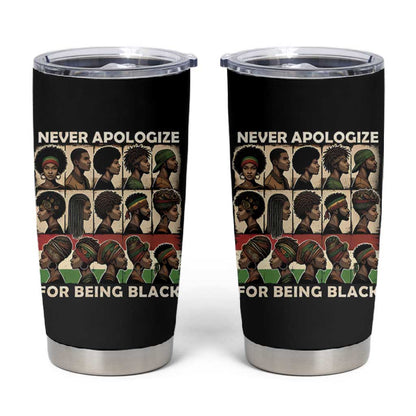 Never Apologize for Being Black Tumbler Cup African Pride