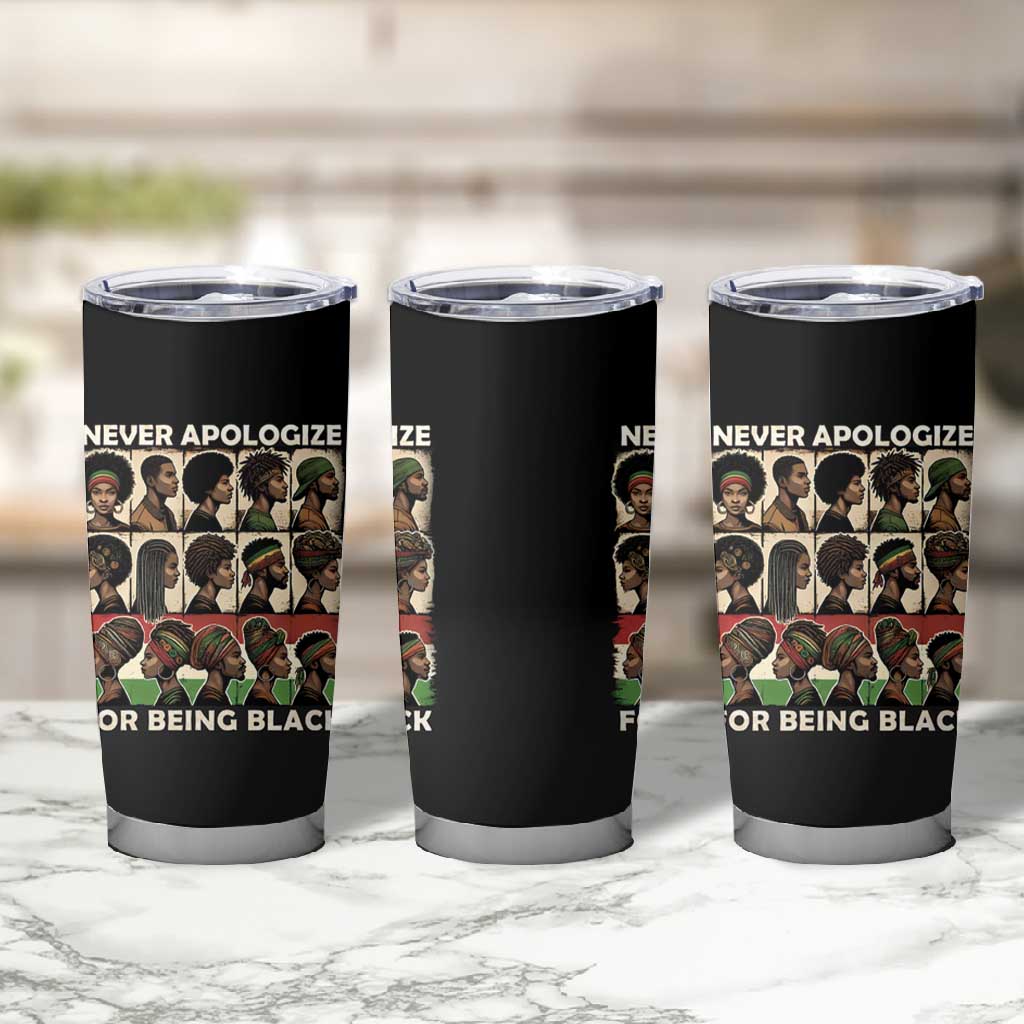 Never Apologize for Being Black Tumbler Cup African Pride