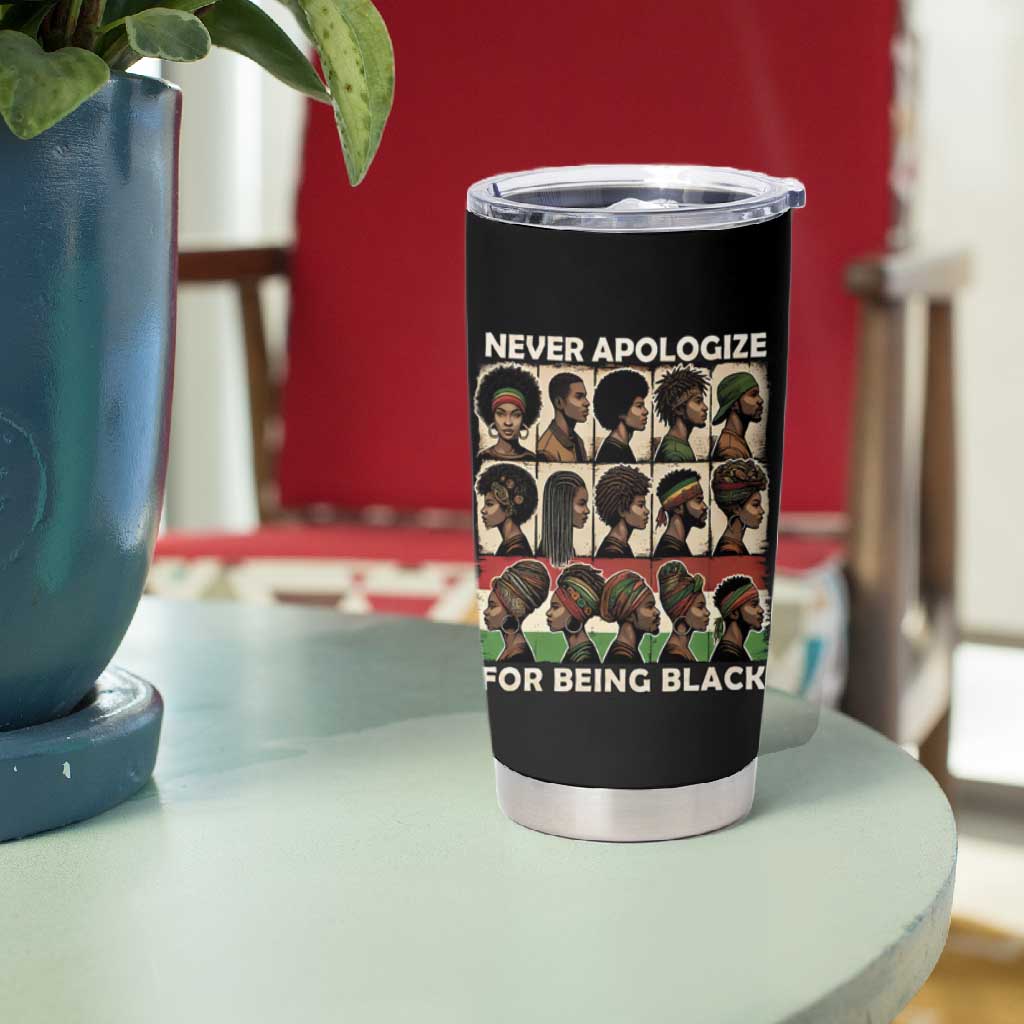 Never Apologize for Being Black Tumbler Cup African Pride