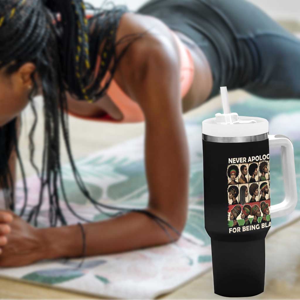 Never Apologize for Being Black Tumbler With Handle African Pride