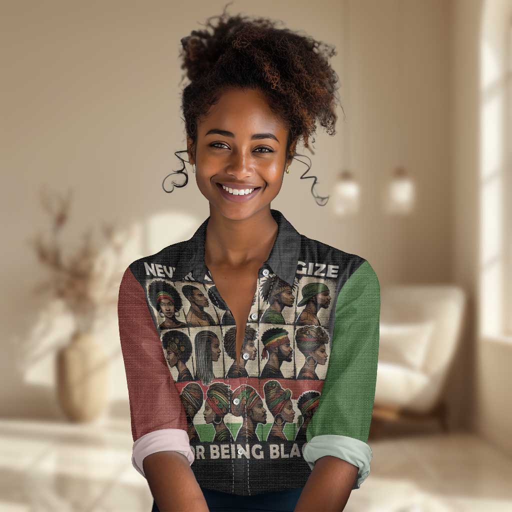 Never Apologize for Being Black Women Casual Shirt African Pride DT03