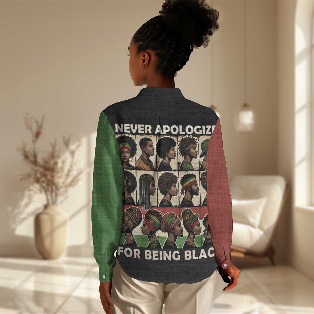 Never Apologize for Being Black Women Casual Shirt African Pride DT03