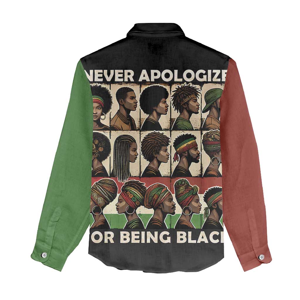 Never Apologize for Being Black Women Casual Shirt African Pride DT03