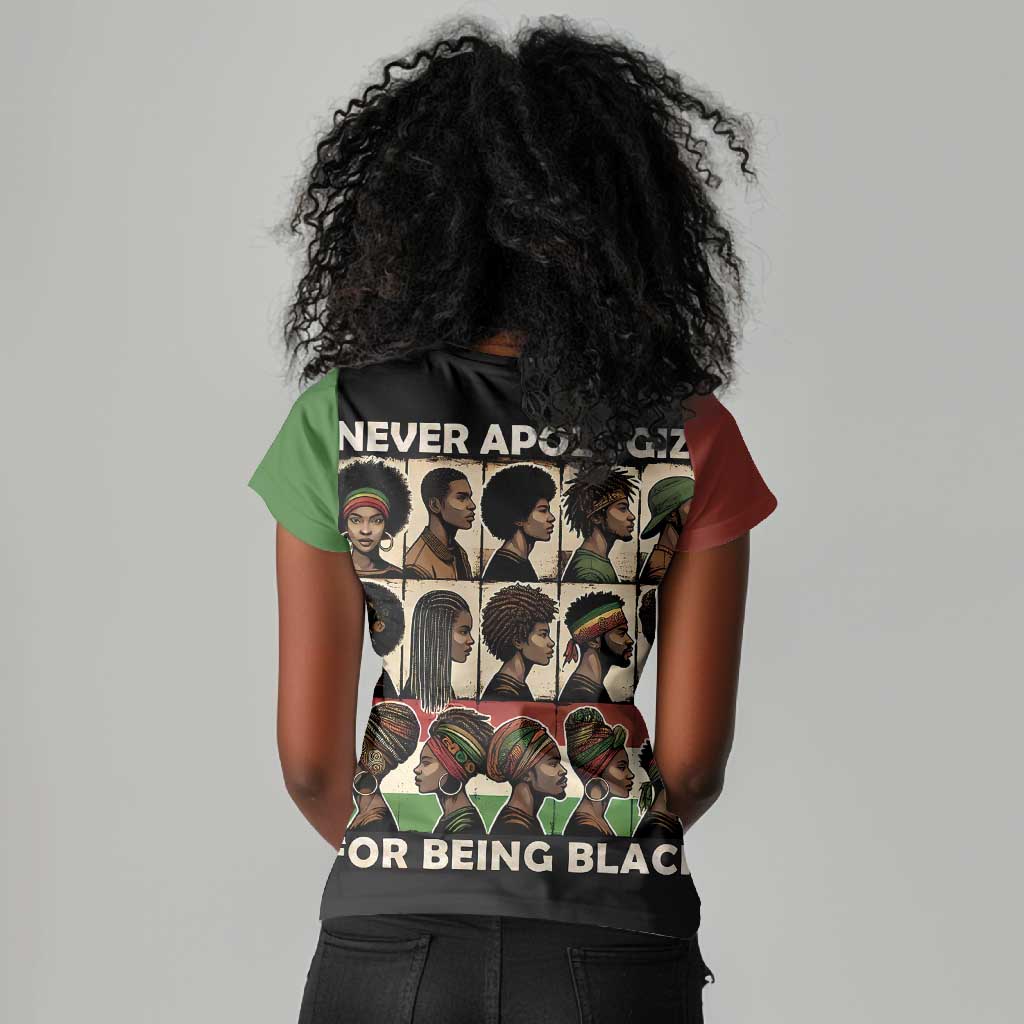 Never Apologize for Being Black Women V-Neck T-Shirt African Pride