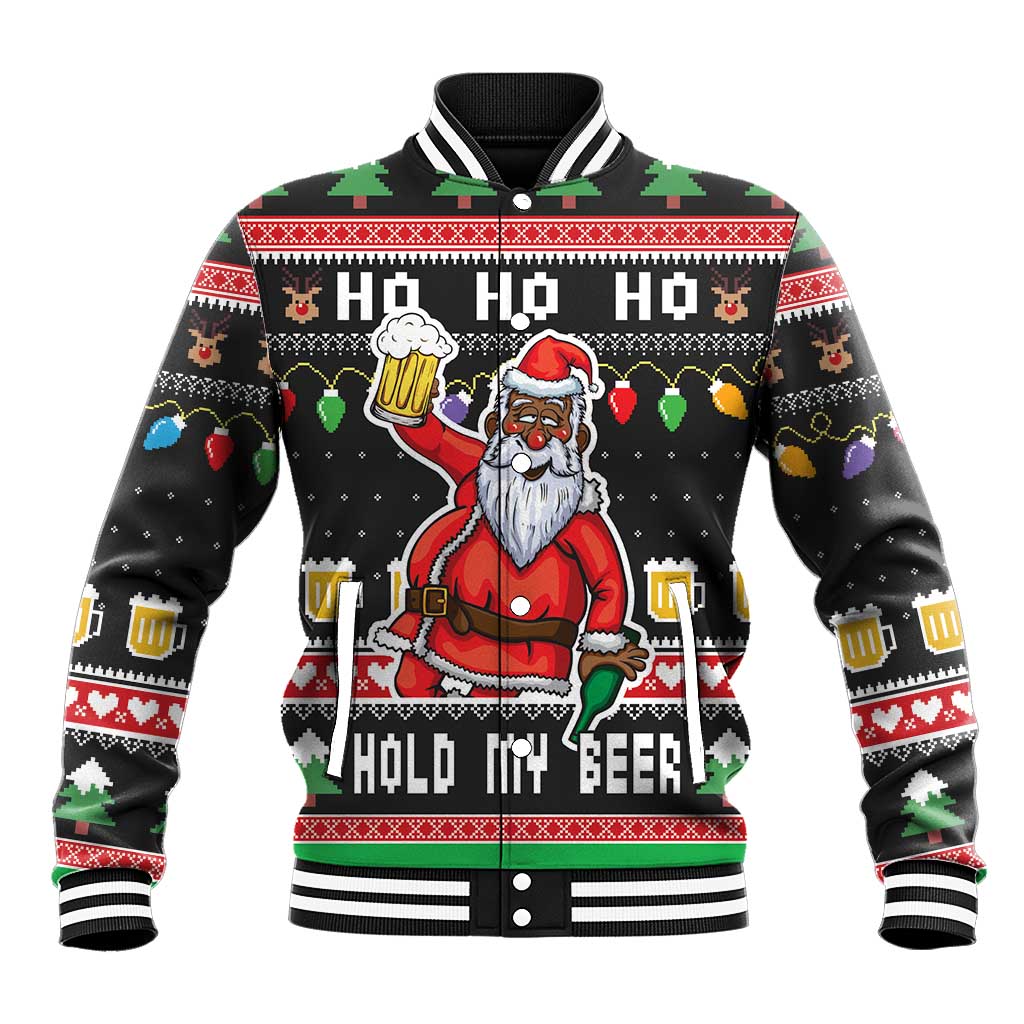 Ho Ho Ho Hold My Beer Santa Afro Baseball Jacket Christmas Beer