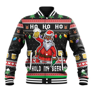 Ho Ho Ho Hold My Beer Santa Afro Baseball Jacket Christmas Beer