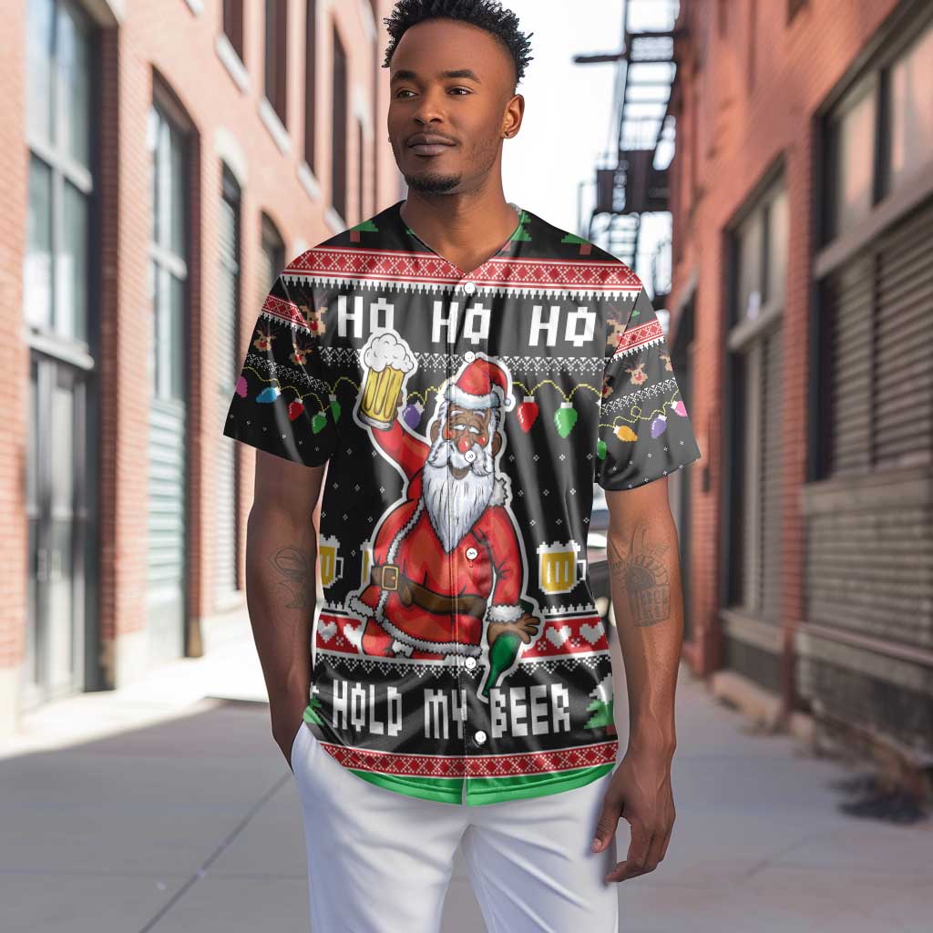 Ho Ho Ho Hold My Beer Santa Afro Baseball Jersey Christmas Beer
