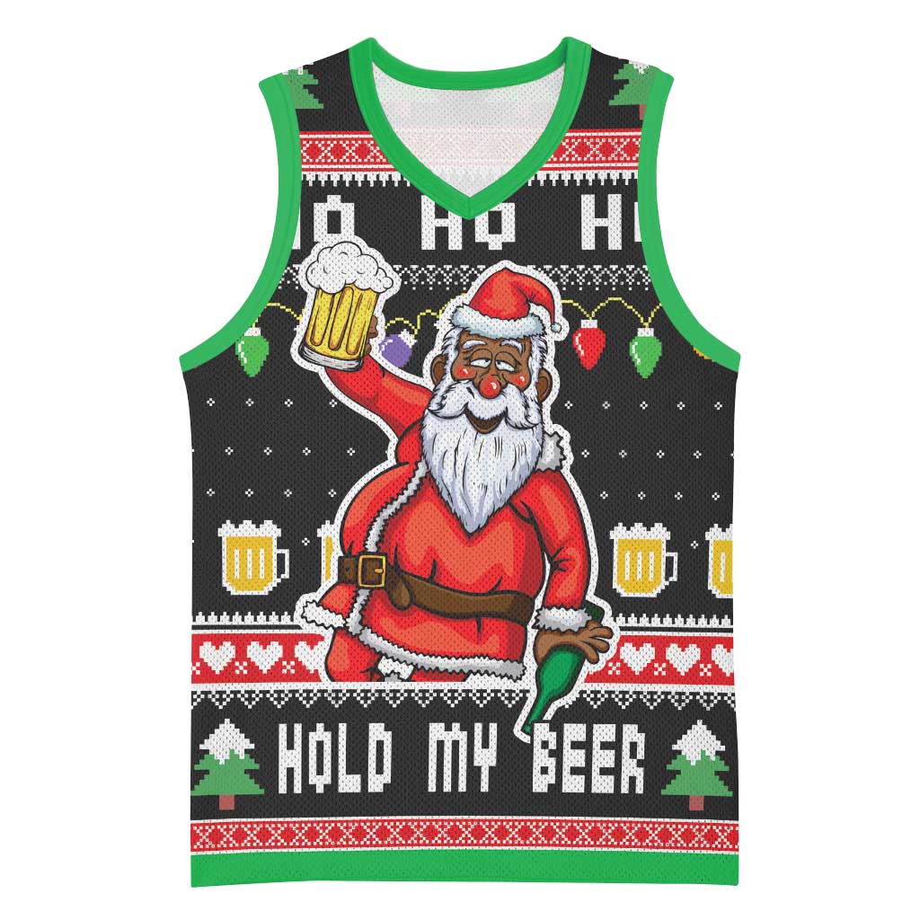 Ho Ho Ho Hold My Beer Santa Afro Basketball Jersey Christmas Beer - African Pride