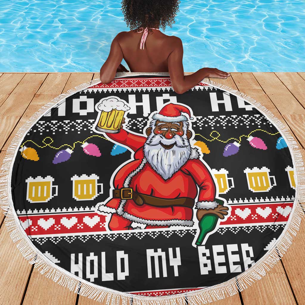 Ho Ho Ho Hold My Beer Santa Afro Beach Blanket Christmas Beer