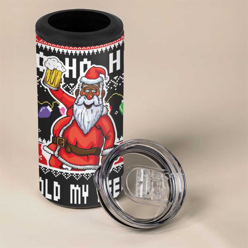 Ho Ho Ho Hold My Beer Santa Afro 4 in 1 Can Cooler Tumbler Christmas Beer