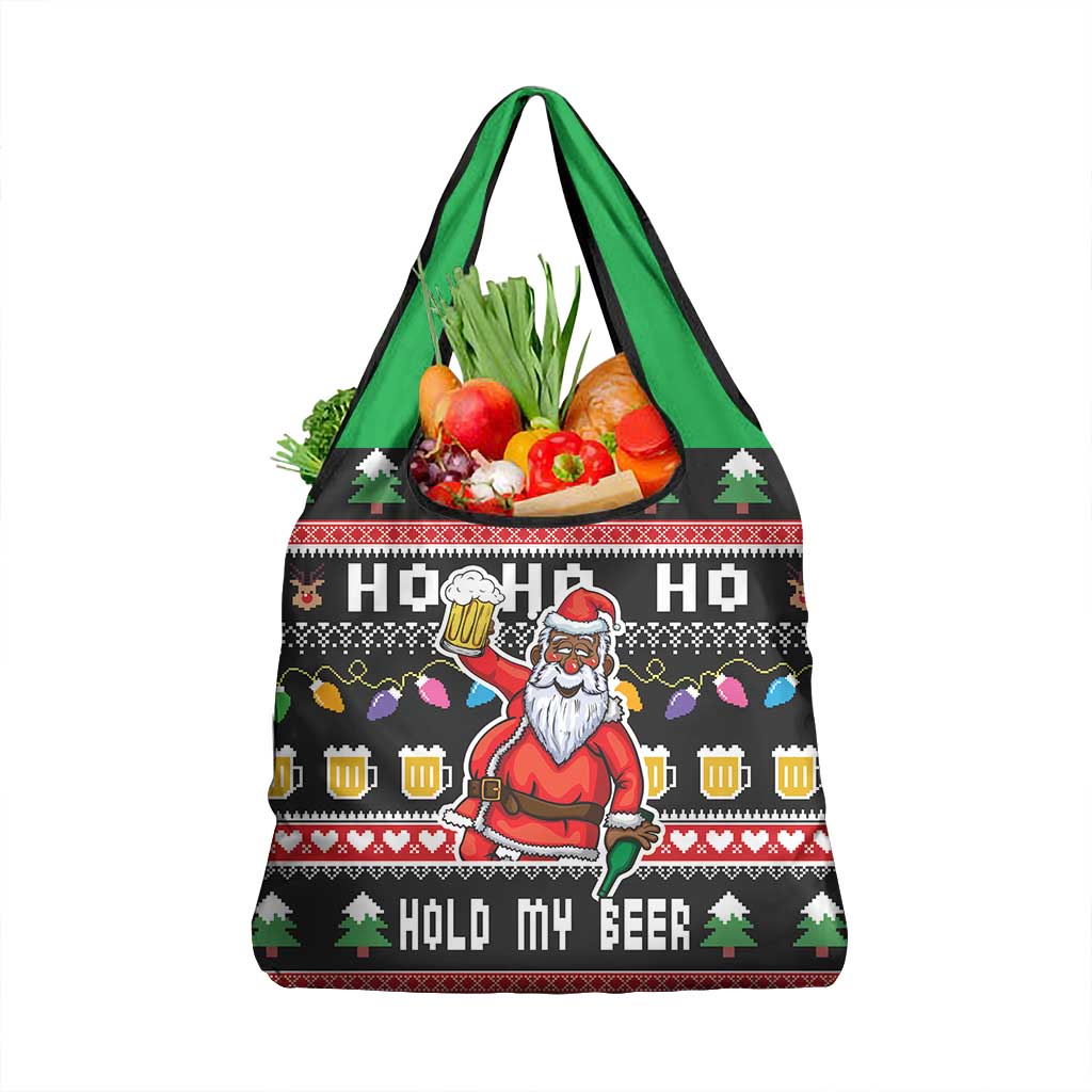 Ho Ho Ho Hold My Beer Santa Afro Grocery Bag Christmas Beer