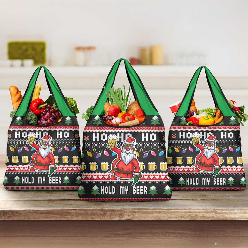 Ho Ho Ho Hold My Beer Santa Afro Grocery Bag Christmas Beer