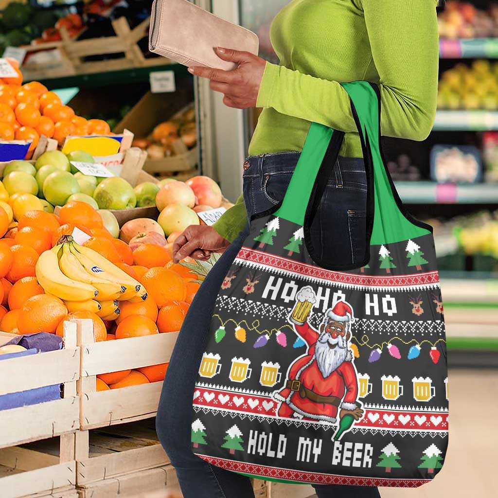 Ho Ho Ho Hold My Beer Santa Afro Grocery Bag Christmas Beer