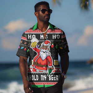 Ho Ho Ho Hold My Beer Santa Afro Hawaiian Shirt Christmas Beer