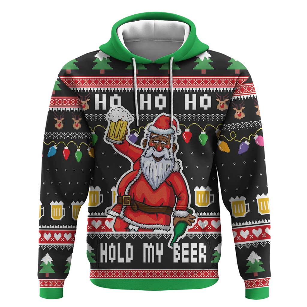Ho Ho Ho Hold My Beer Santa Afro Hoodie Christmas Beer