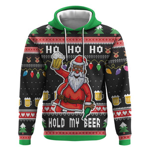 Ho Ho Ho Hold My Beer Santa Afro Hoodie Christmas Beer