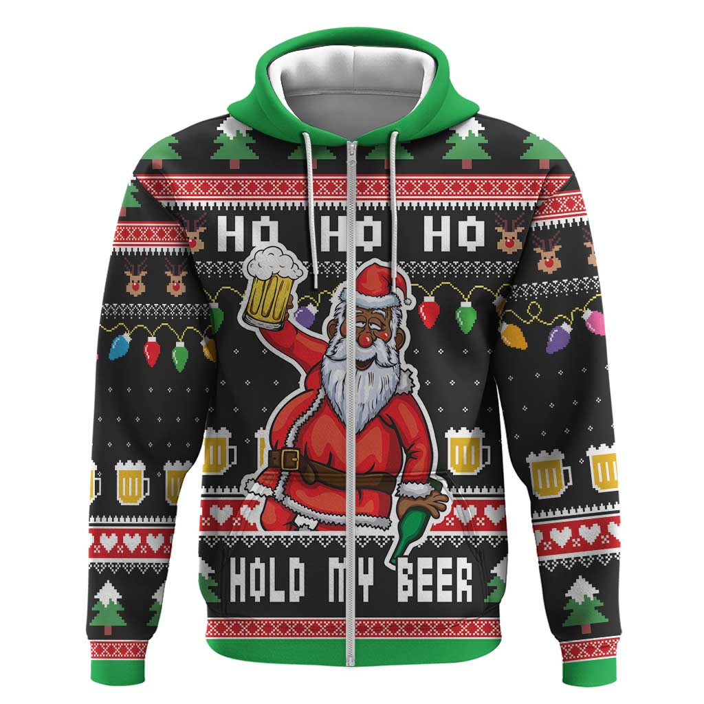 Ho Ho Ho Hold My Beer Santa Afro Hoodie Christmas Beer