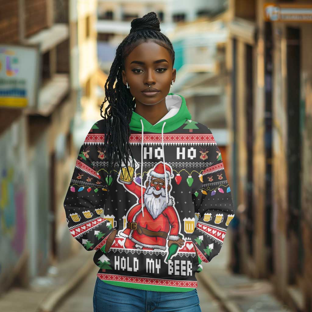 Ho Ho Ho Hold My Beer Santa Afro Hoodie Christmas Beer