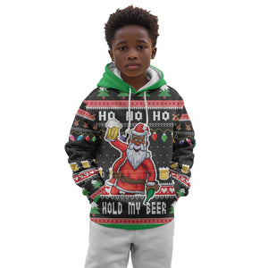 Ho Ho Ho Hold My Beer Santa Afro Kid Hoodie Christmas Beer