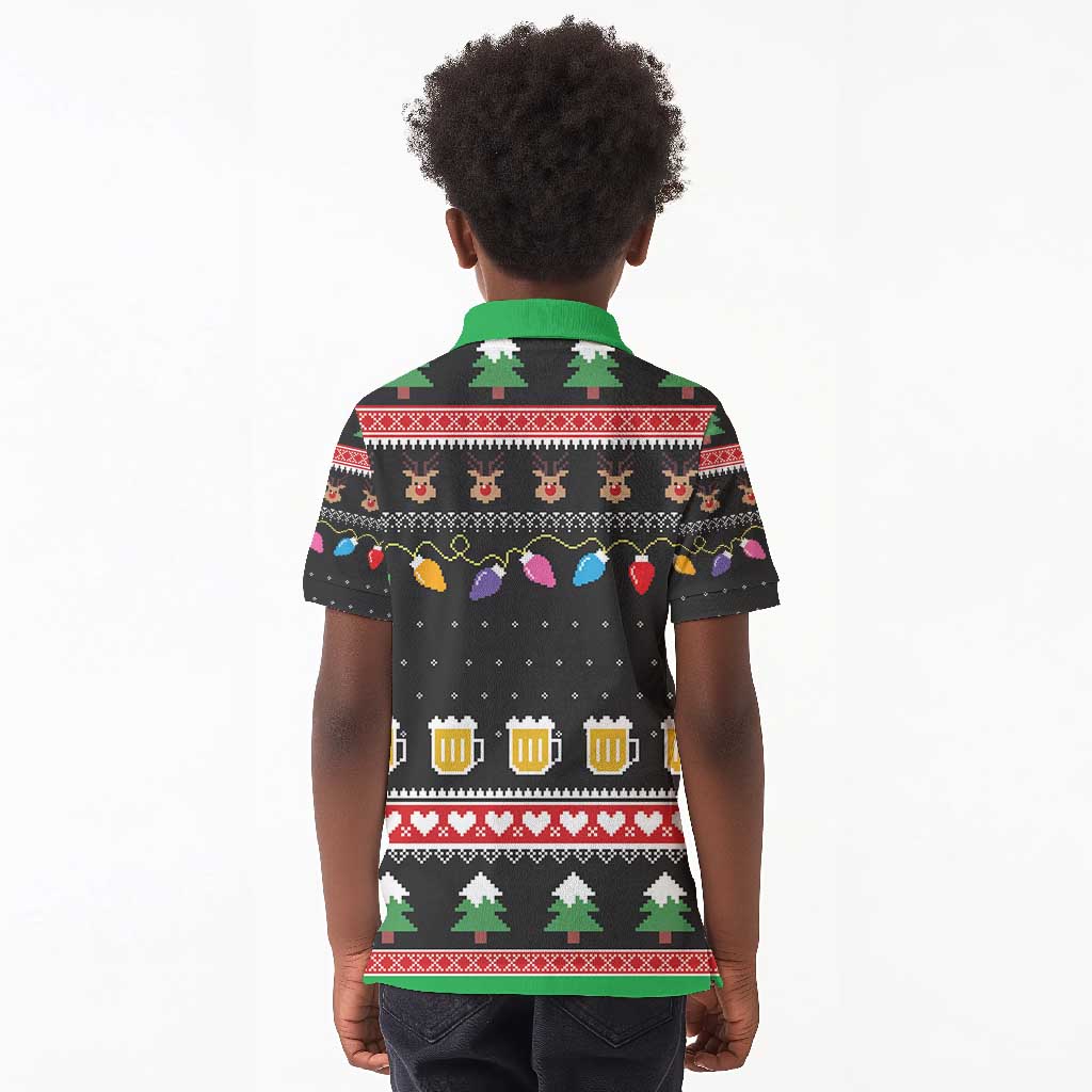 Ho Ho Ho Hold My Beer Santa Afro Kid Polo Shirt Christmas Beer