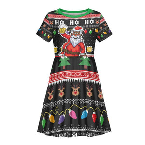 Ho Ho Ho Hold My Beer Santa Afro Kid Short Sleeve Dress Christmas Beer