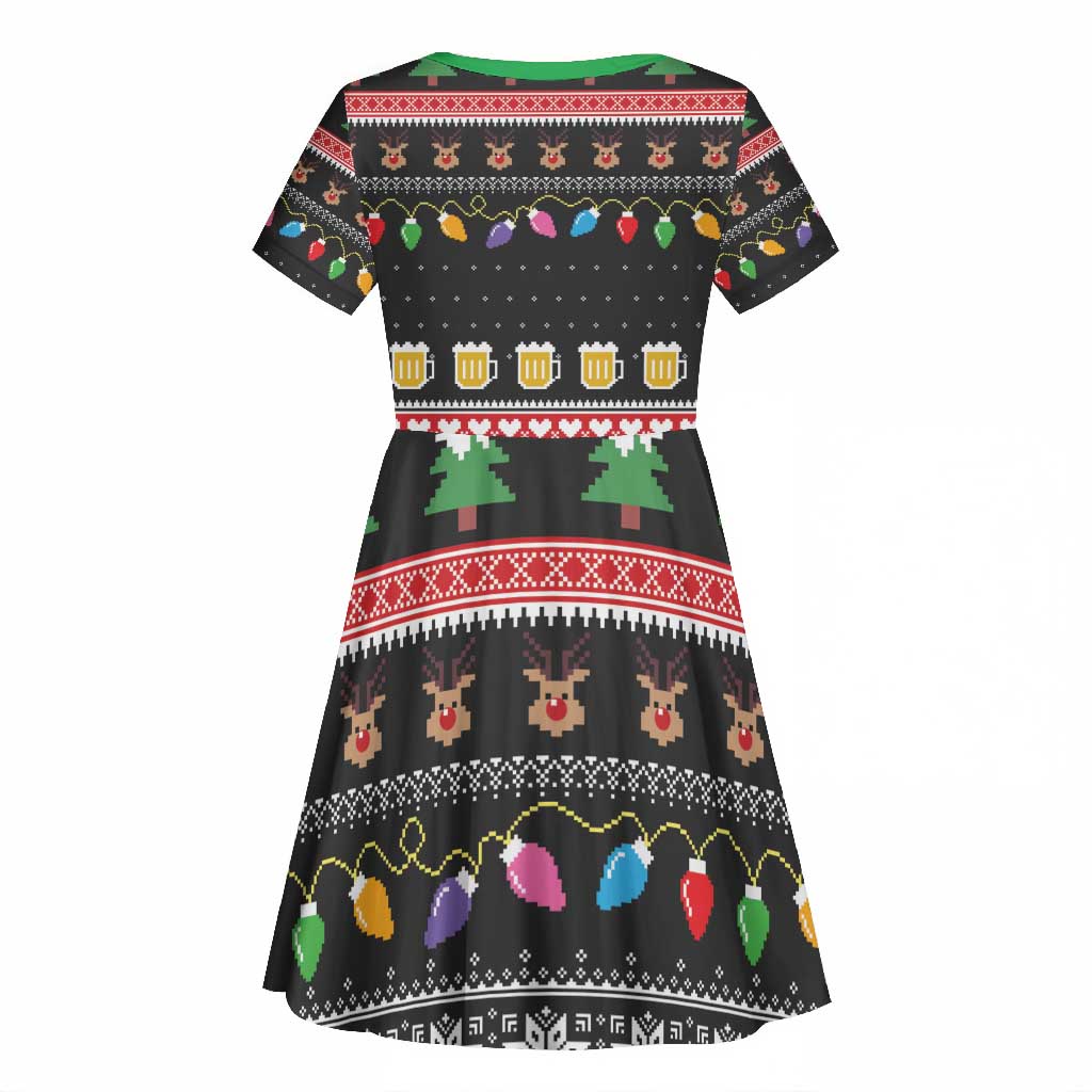 Ho Ho Ho Hold My Beer Santa Afro Kid Short Sleeve Dress Christmas Beer