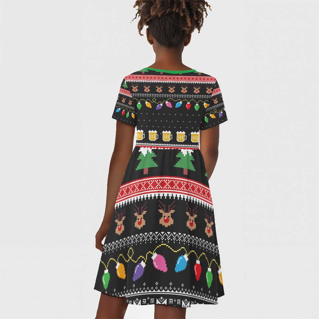 Ho Ho Ho Hold My Beer Santa Afro Kid Short Sleeve Dress Christmas Beer