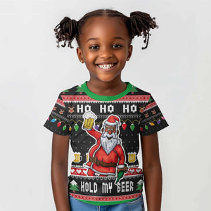 Ho Ho Ho Hold My Beer Santa Afro Kid T shirt Christmas Beer