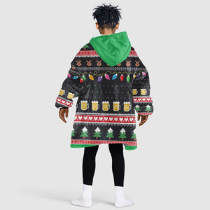 Ho Ho Ho Hold My Beer Santa Afro Kid Wearable Blanket Hoodie Christmas Beer