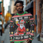 Ho Ho Ho Hold My Beer Santa Afro Long Sleeve Shirt Christmas Beer