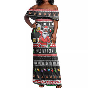 Ho Ho Ho Hold My Beer Santa Afro Off Shoulder Maxi Dress Christmas Beer
